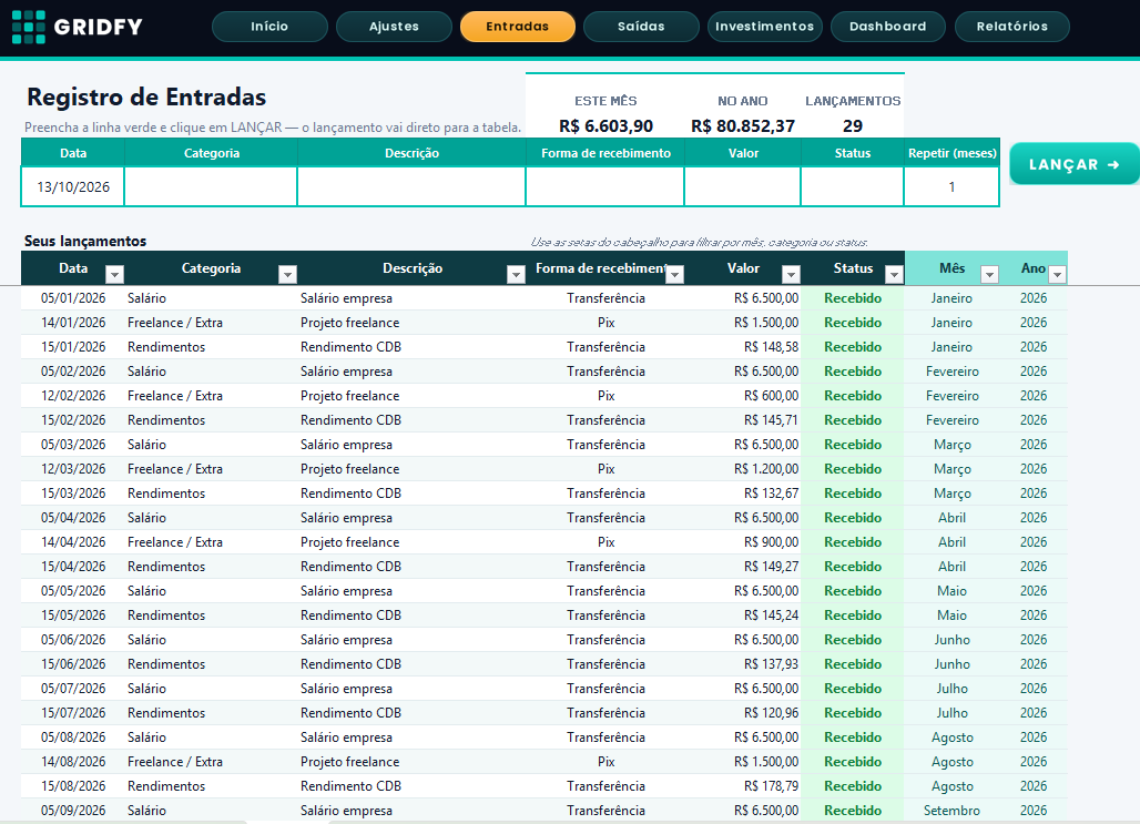Registro de entradas GRIDFY